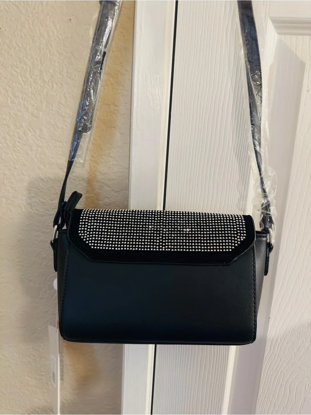 Valentino Orlandi Black and Silver Crystal-Embellished Crossbody